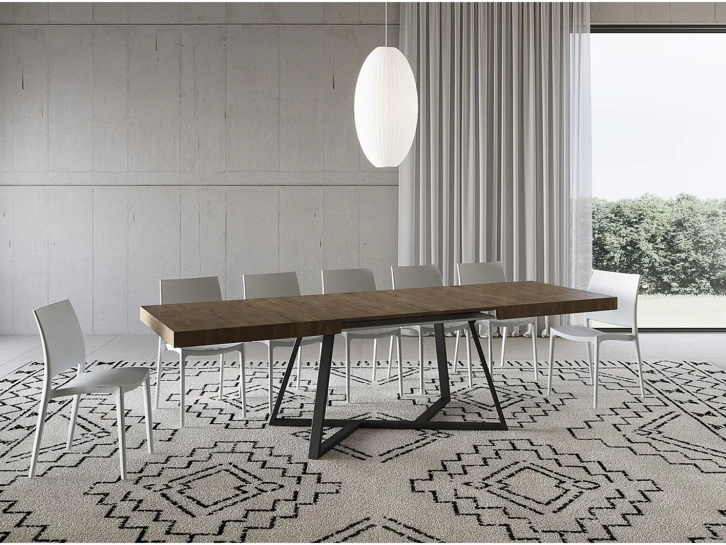 Mesa extensible 180/440x90 cm Booster nogal patas antracita