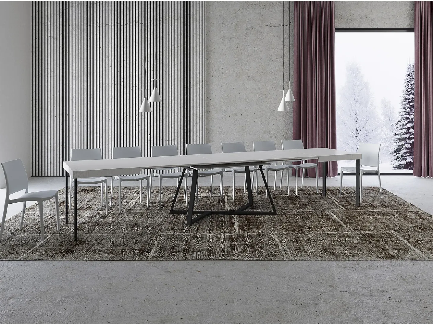 Mesa extensible 160/420X90 cm Booster fresno blanco patas antracita