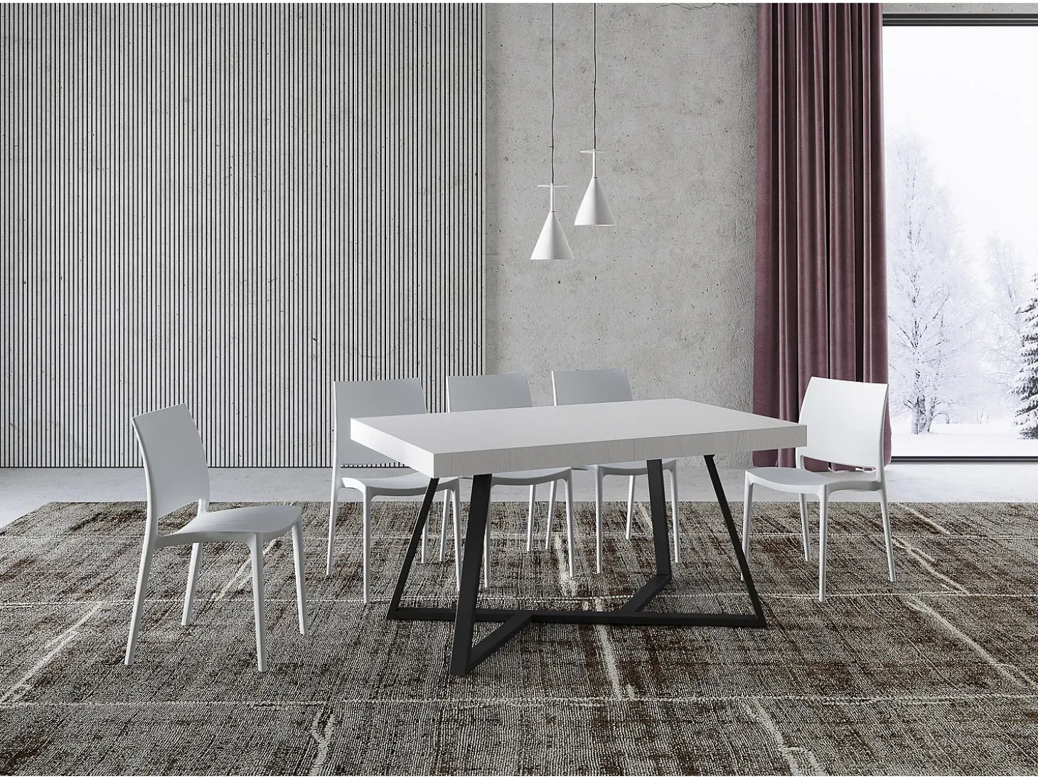 Mesa extensible 160/420X90 cm Booster fresno blanco patas antracita