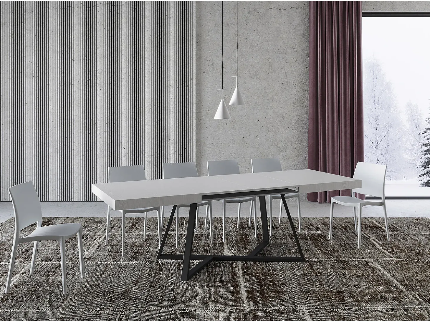 Mesa extensible 160/420X90 cm Booster fresno blanco patas antracita
