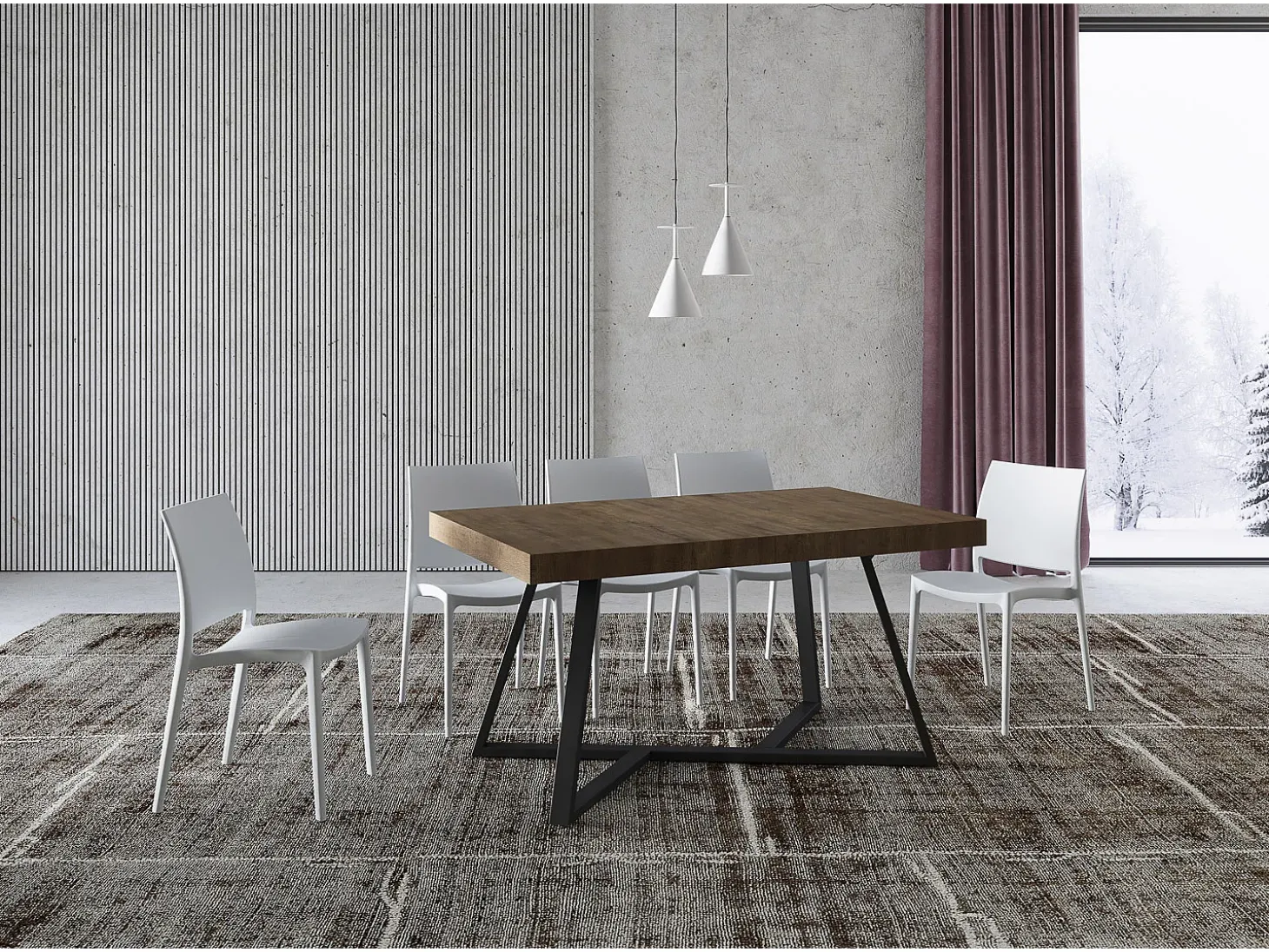 Mesa extensible 160/264x90 cm Booster nogal patas antracita