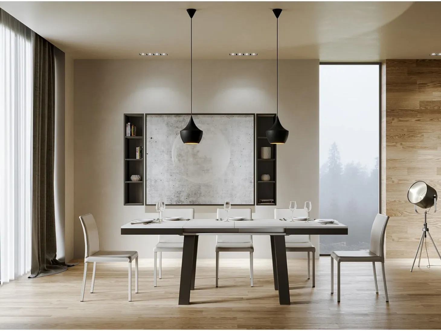 Mesa extensible 90x180/440 cm Bridge Evolution Fresno Blanco estructura Antracita