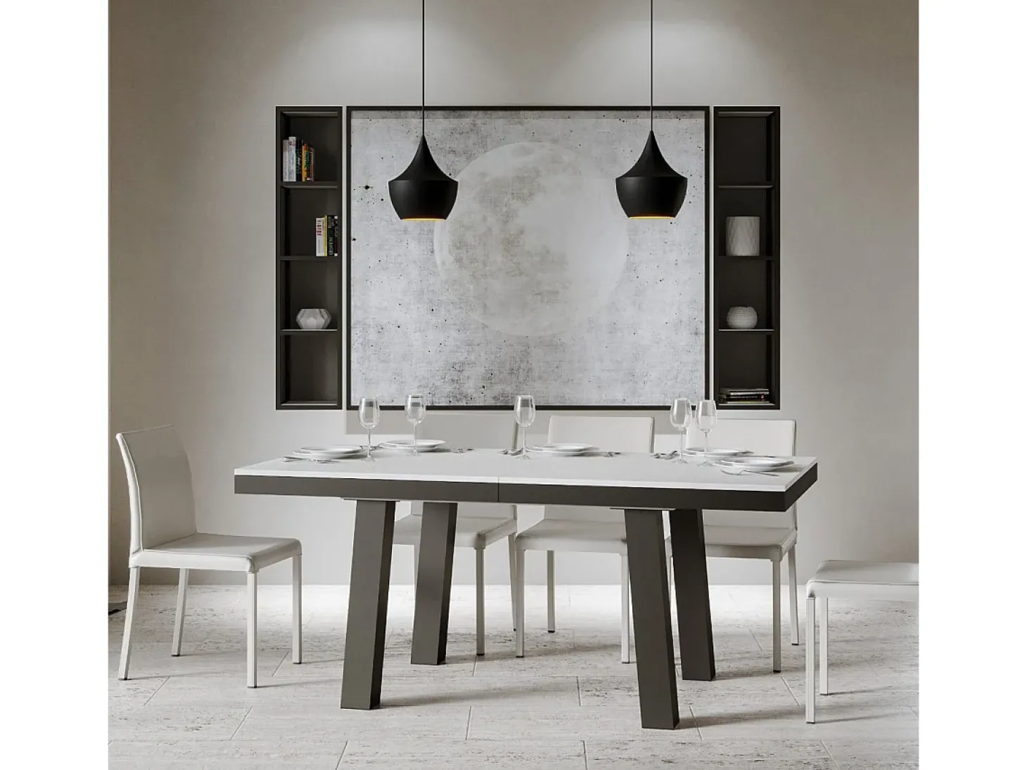 Mesa extensible 90x180/440 cm Bridge Evolution Fresno Blanco estructura Antracita