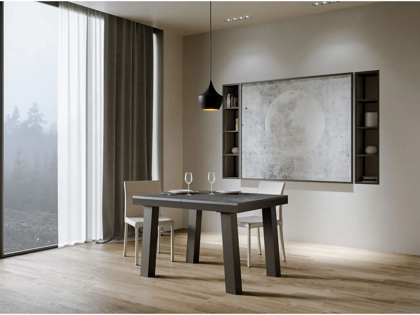 Mesa extensible 90x120/380 cm Bridge Evolution Cemento estructura Antracita