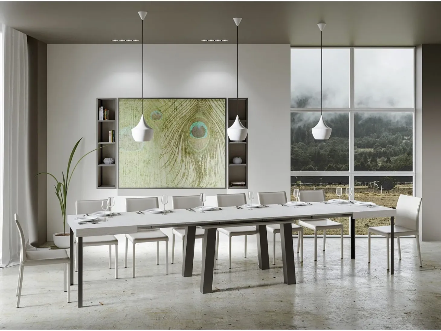 Mesa extensible 90x120/380 cm Bridge Fresno Blanco patas Antracita