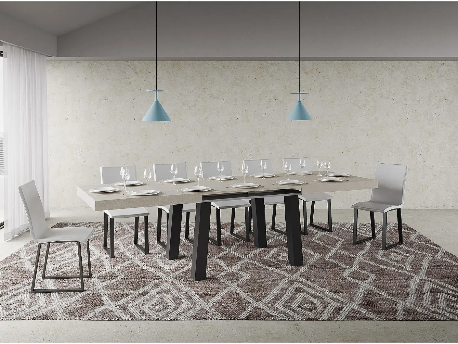 Mesa extensible 90x180/440 cm Bridge Cachemira estructura Antracita