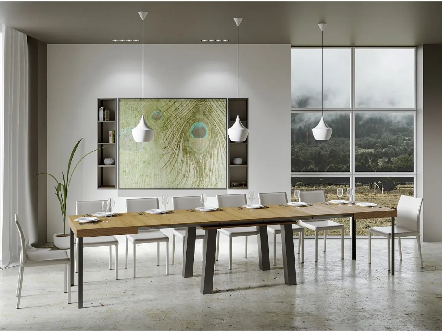 Mesa extensible 90x160/420 cm Bridge Roble Natural estructura Antracita