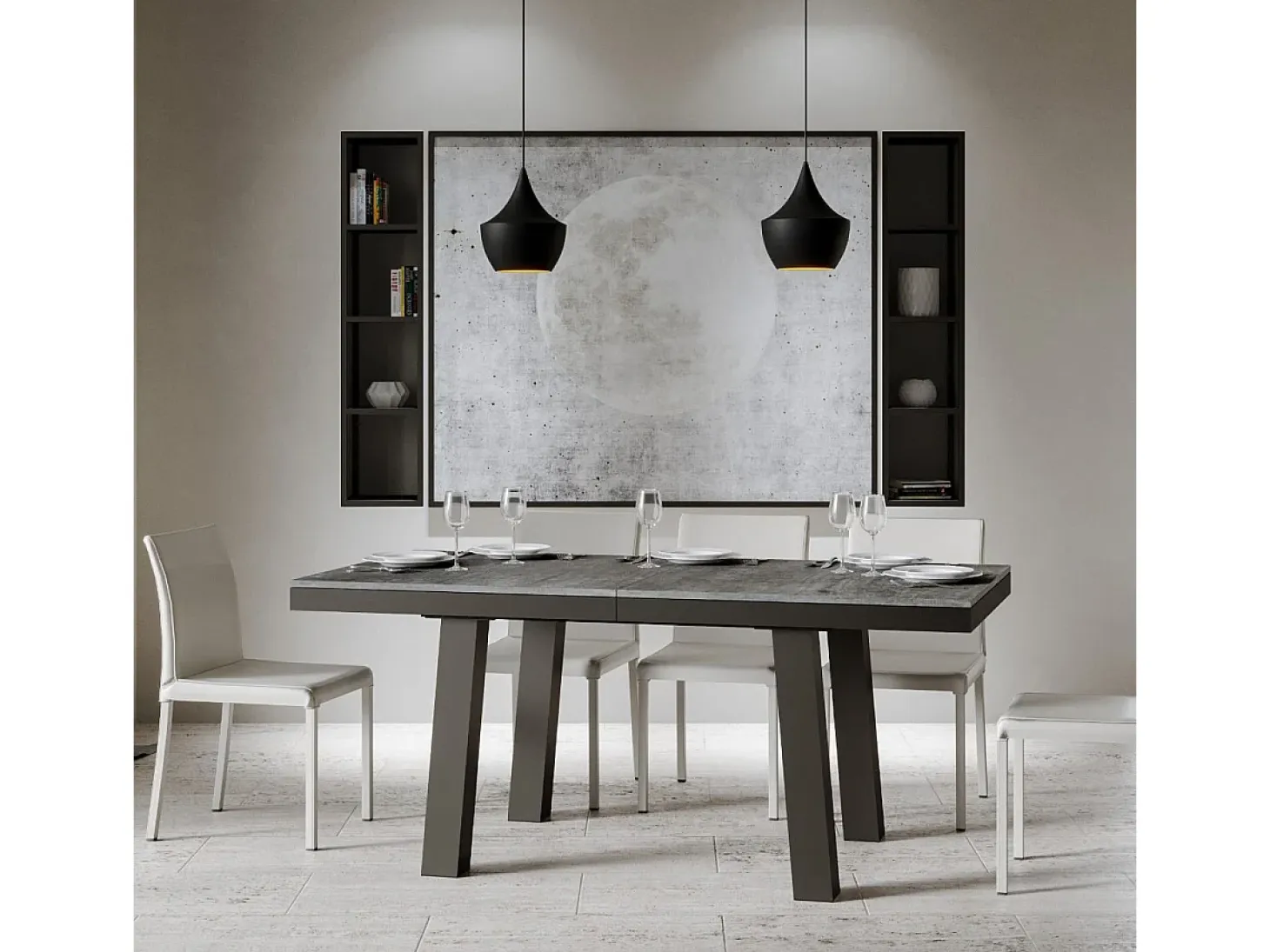 Mesa extensible 90x160/420 cm Bridge Evolution Cemento estructura Antracita
