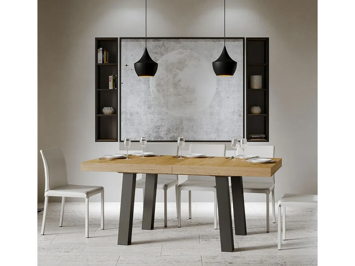 Mesa extensible 90x160/264 cm Bridge Roble Natural estructura Antracita
