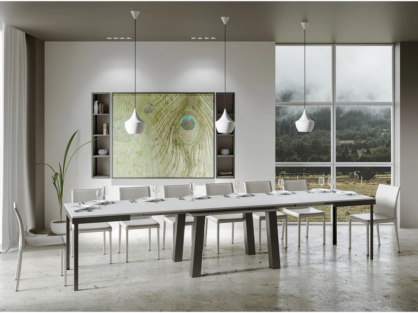 Mesa extensible 90x120/380 cm Bridge Evolution Fresno Blanco estructura Antracita