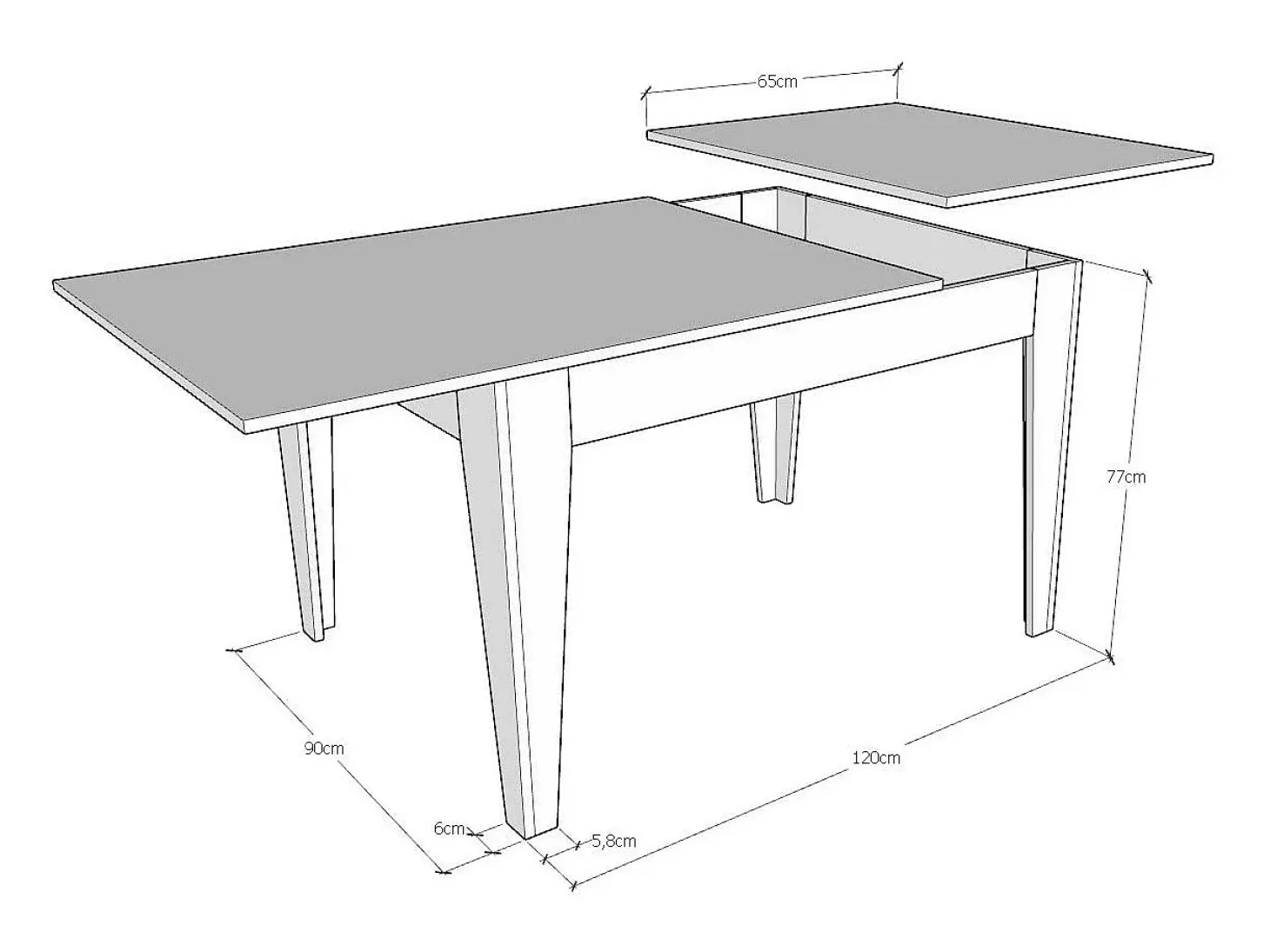 Mesa extensible 90x120/180 cm Cico Mix tapa Roble Natural patas Fresno Blanco