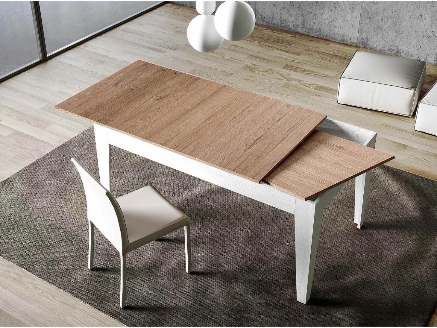 Mesa extensible 90x120/180 cm Cico Mix tapa Roble Natural patas Fresno Blanco