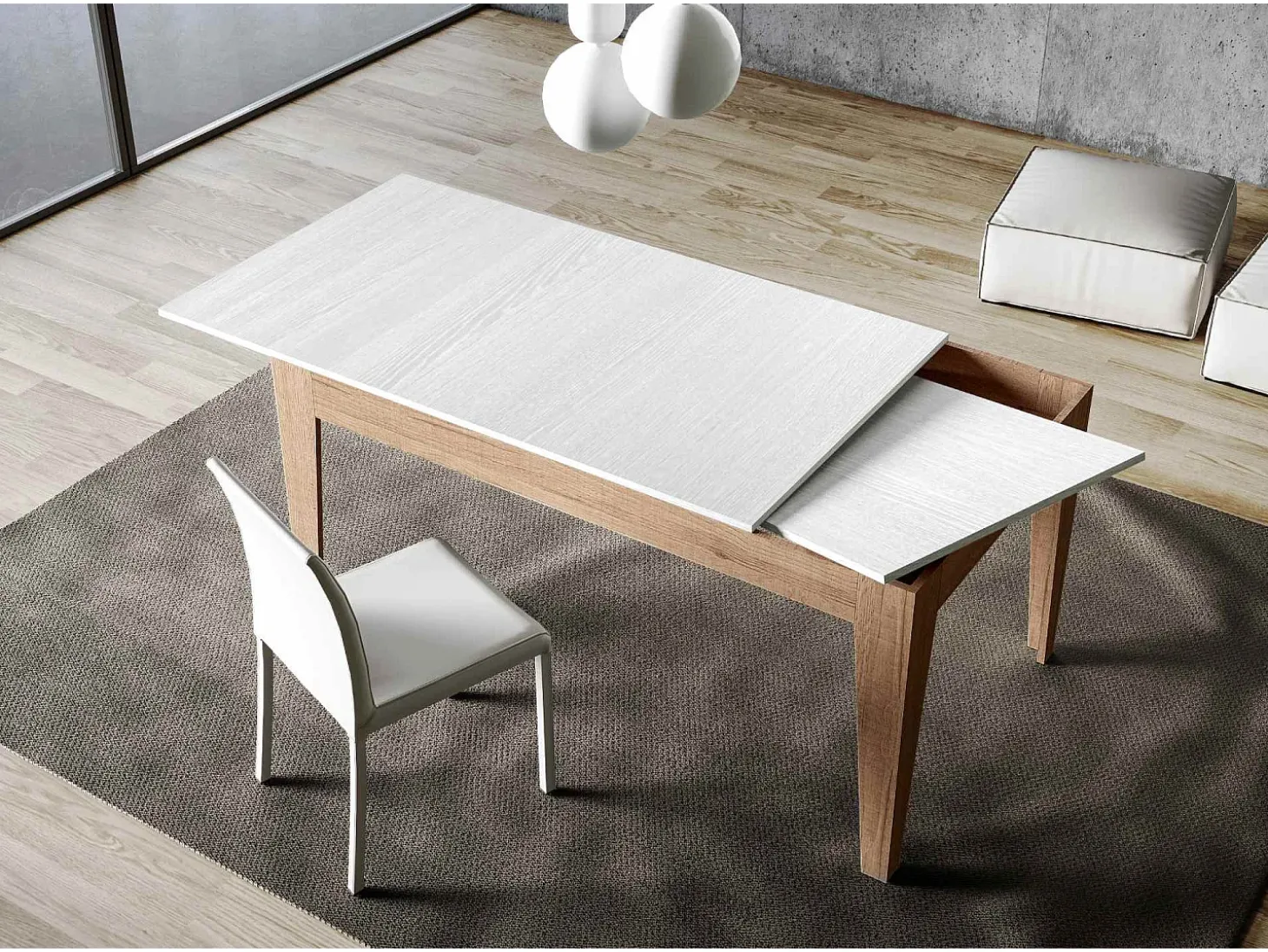 Mesa extensible 90x120/180 cm Cico Mix tapa Fresno Blanco patas Roble Natural