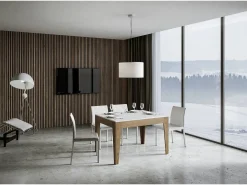 Mesa extensible 90x120/180 cm Cico Mix tapa Fresno Blanco patas Roble Natural