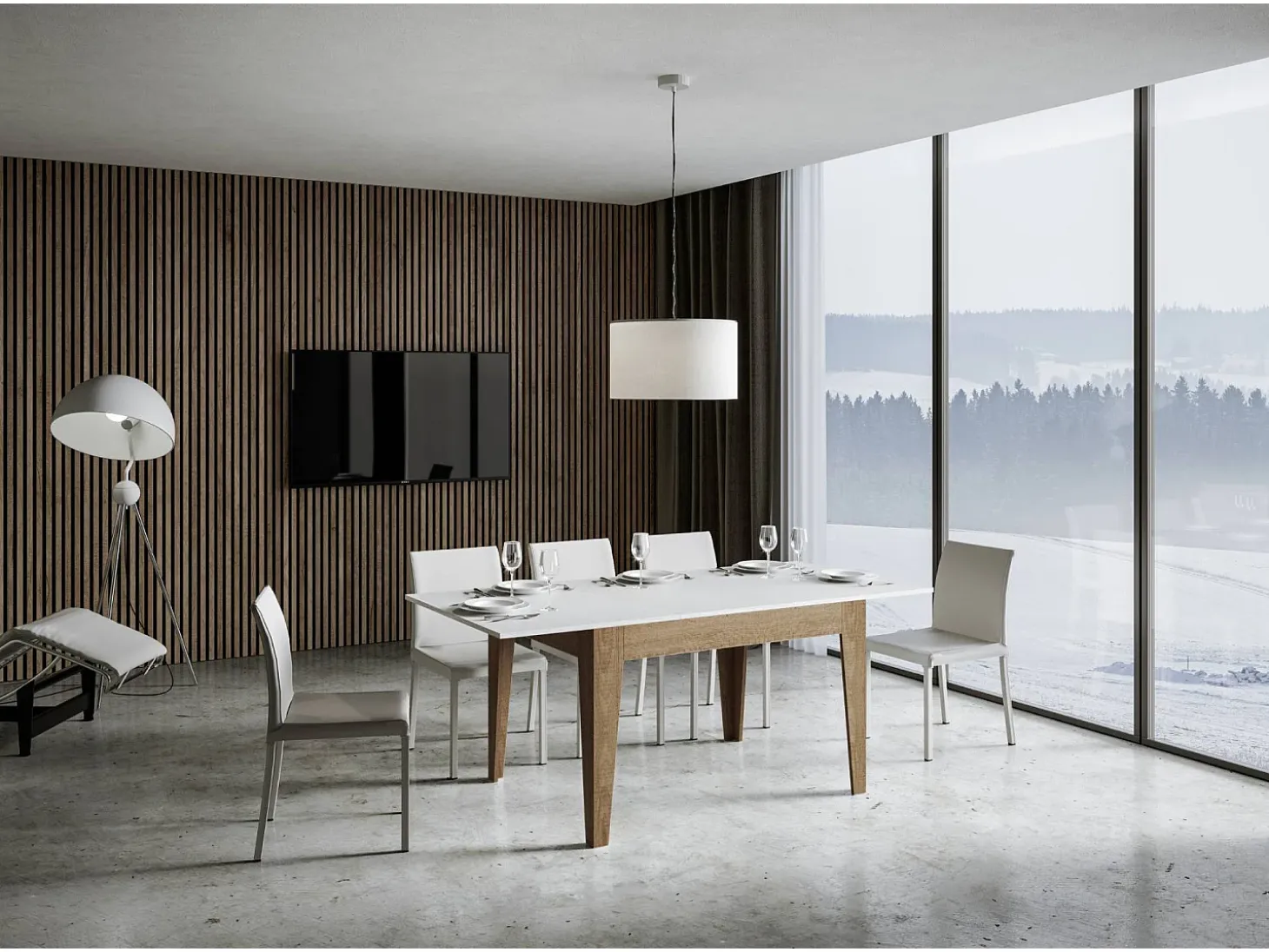 Mesa extensible 90x120/180 cm Cico Mix tapa Fresno Blanco patas Roble Natural