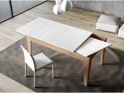Mesa extensible 90x160/220 cm Cico Mix tapa Fresno Blanco patas Roble Natural