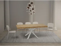 Mesa extensible 90/194x90 cm Clerk Premium roble natural patas blancas