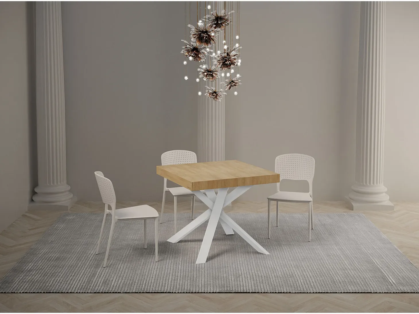 Mesa extensible 90/194x90 cm Clerk Premium roble natural patas blancas