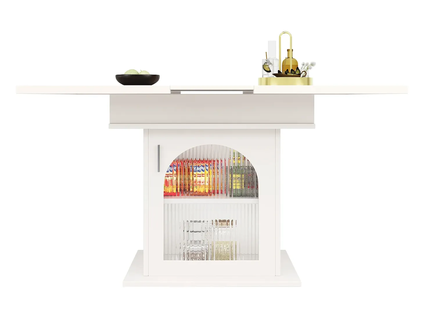 Mesa extensible (140x80 cm), con estantes de almacenaje, mesa de comedor moderna, extensible, para cocina y salón, color blanco (119-158,5x80x75 cm)