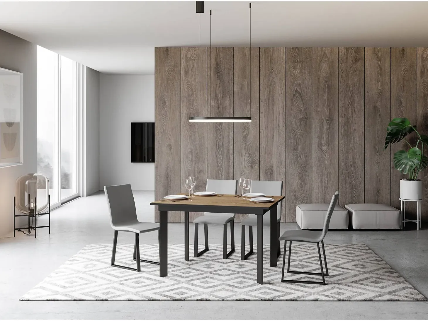 Mesa extensible 90x120/180 cm Cumar Roble Natural estructura Antracita