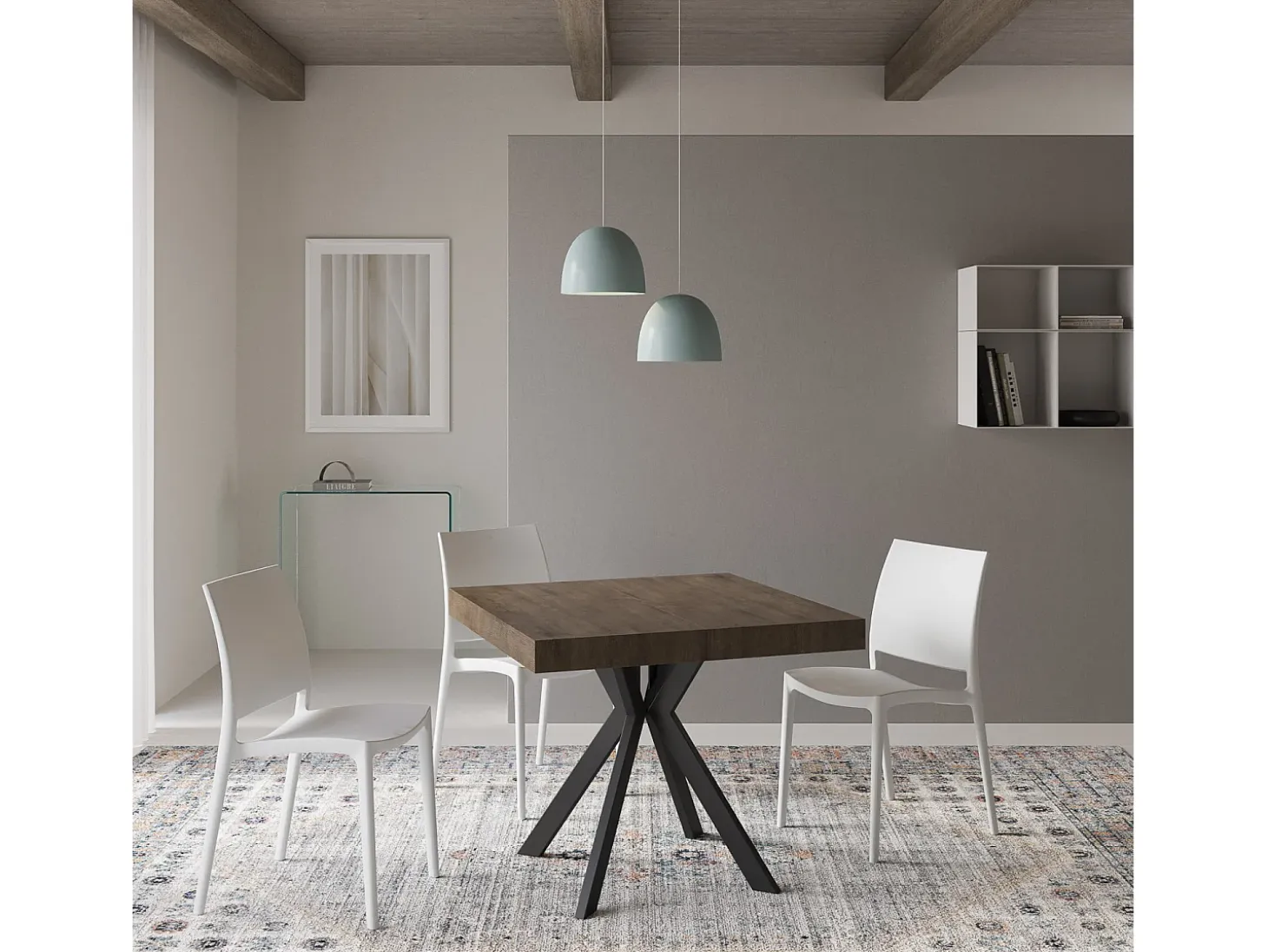 Mesa extensible 90/194x90 cm Dolcezza efecto madera nogal patas antracita