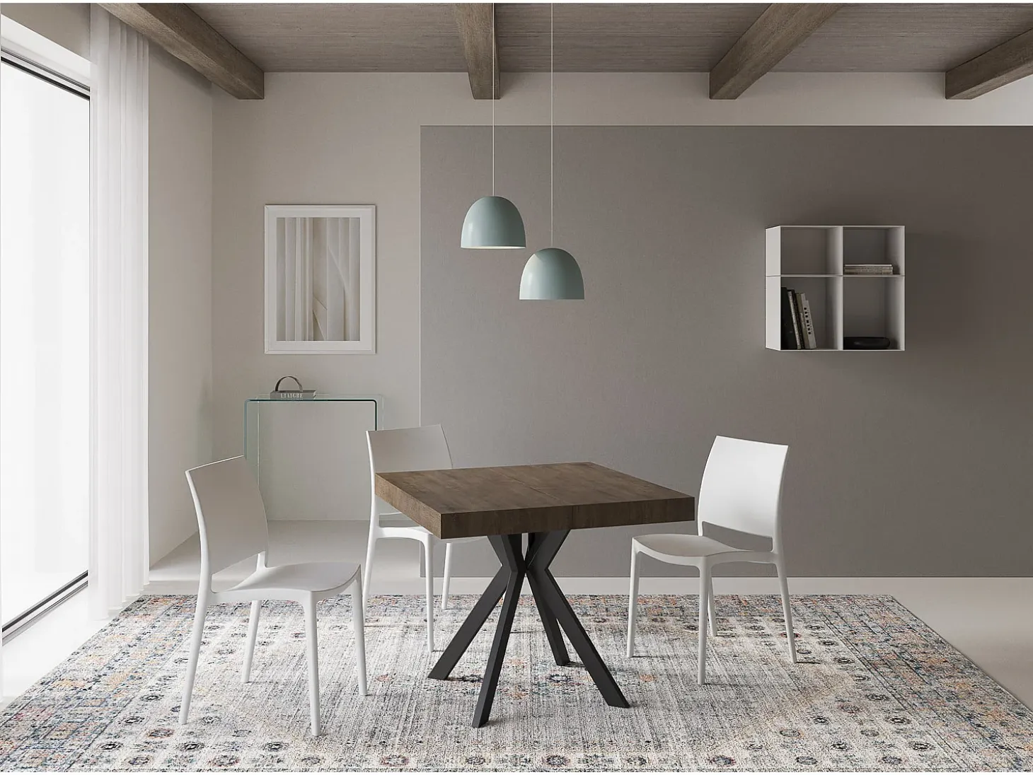 Mesa extensible 90/194x90 cm Dolcezza efecto madera nogal patas antracita