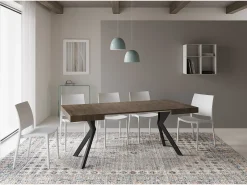 Mesa extensible 90/194x90 cm Dolcezza efecto madera nogal patas antracita