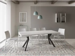 Mesa extensible 90/194x90 cm Dolcezza efecto madera fresno blanco patas antracita