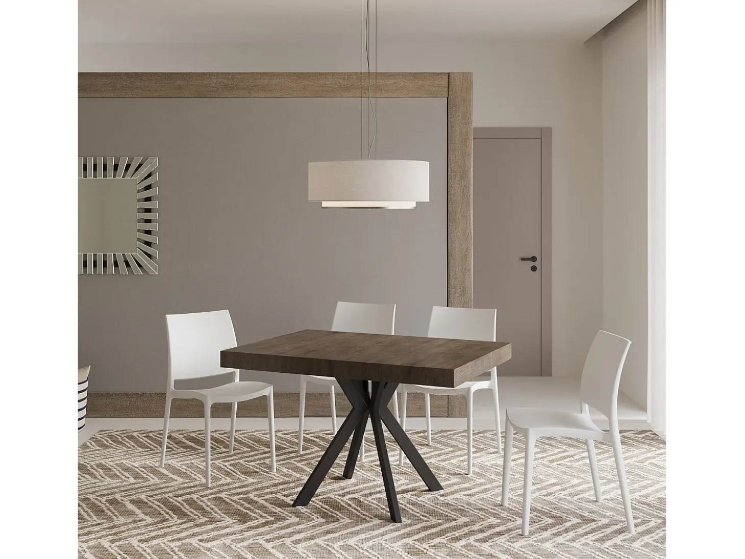 Mesa extensible 120/224x90 cm Dolcezza efecto madera nogal patas antracita