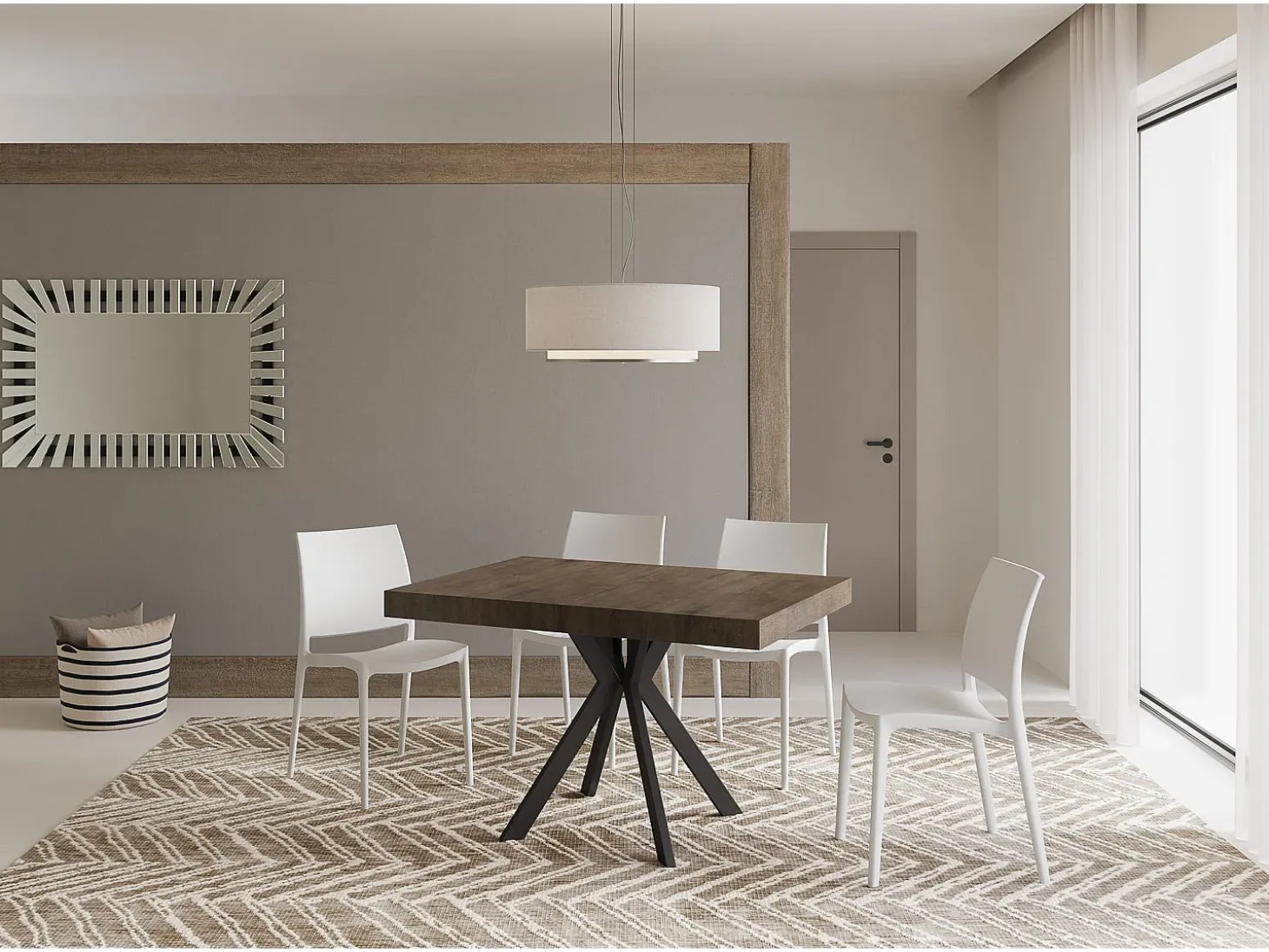 Mesa extensible 120/224x90 cm Dolcezza efecto madera nogal patas antracita