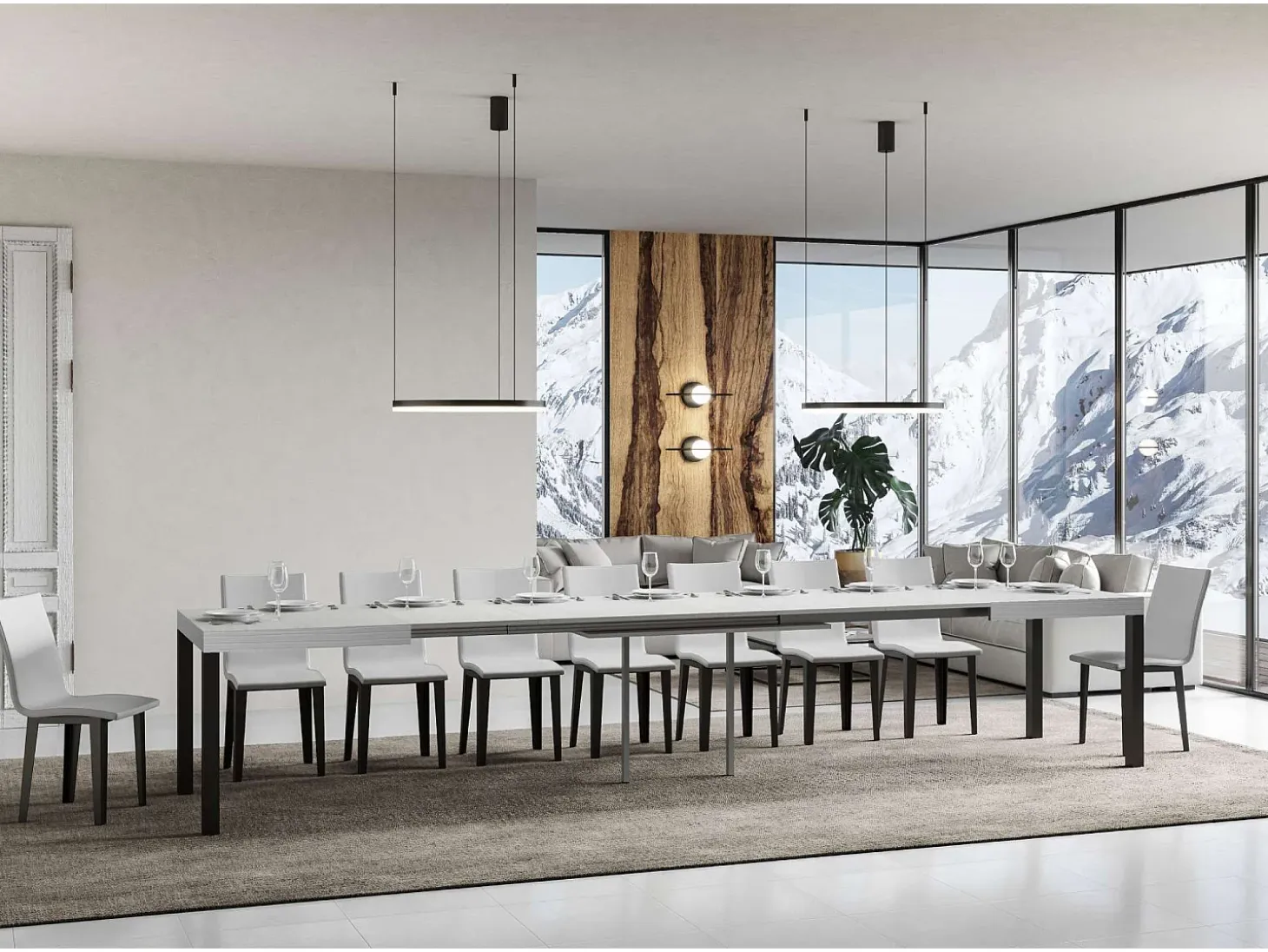 Mesa extensible 140/400x90 cm Everyday fresno blanco patas antracita