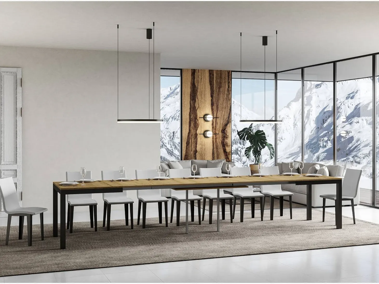 Mesa extensible 180/440x90 cm Everyday Evolution roble natural estructura et patas antracita
