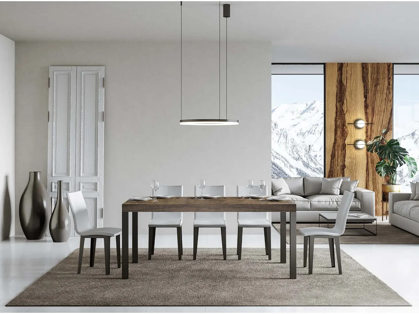 Mesa extensible 160/244x80 cm Everyday nogal patas antracita