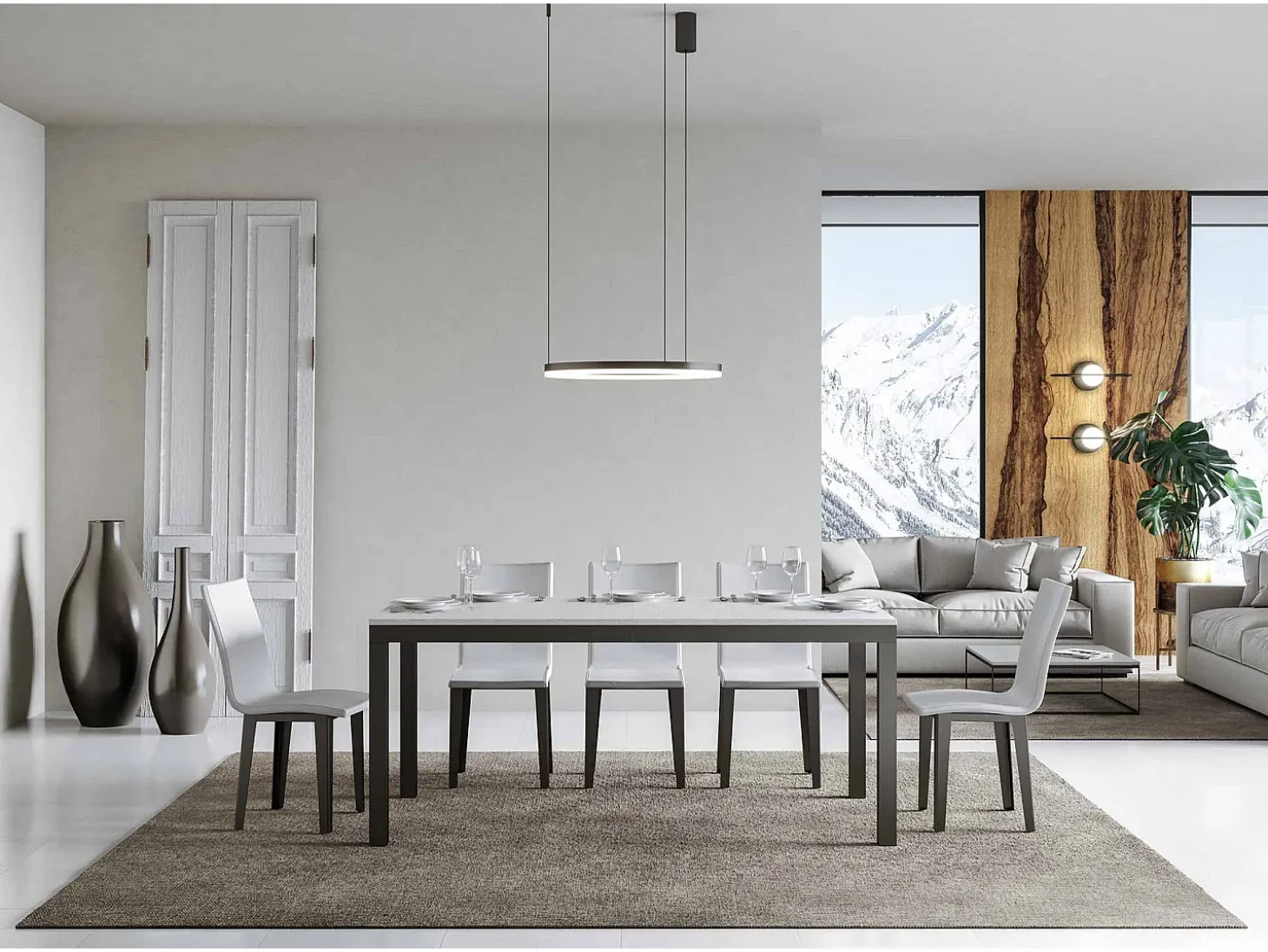 Mesa extensible 180/440x90 cm Everyday Evolution fresno blanco estructura et patas antracita