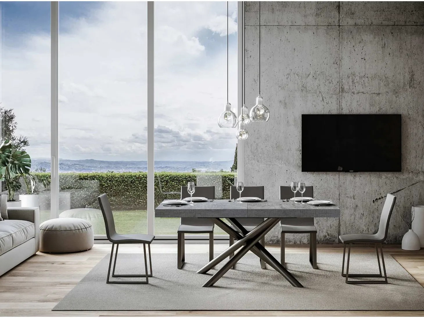 Mesa extensible 90x160/264 cm Famas Cemento estructura Antracita