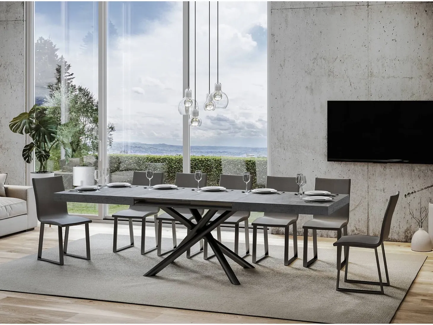 Mesa extensible 90x160/264 cm Famas Cemento estructura Antracita