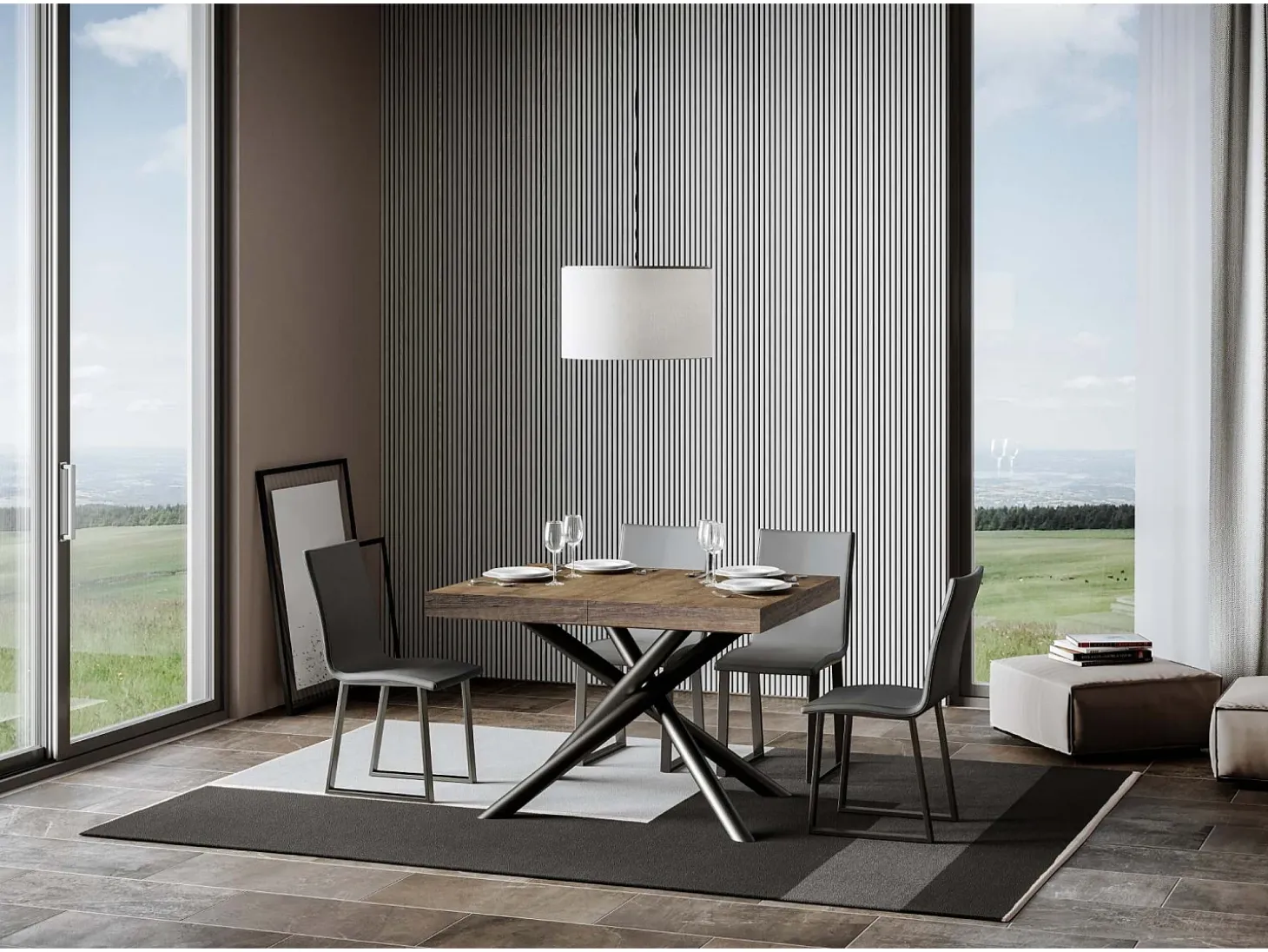 Mesa extensible 90x120/380 cm Famas Nogal patas Antracita