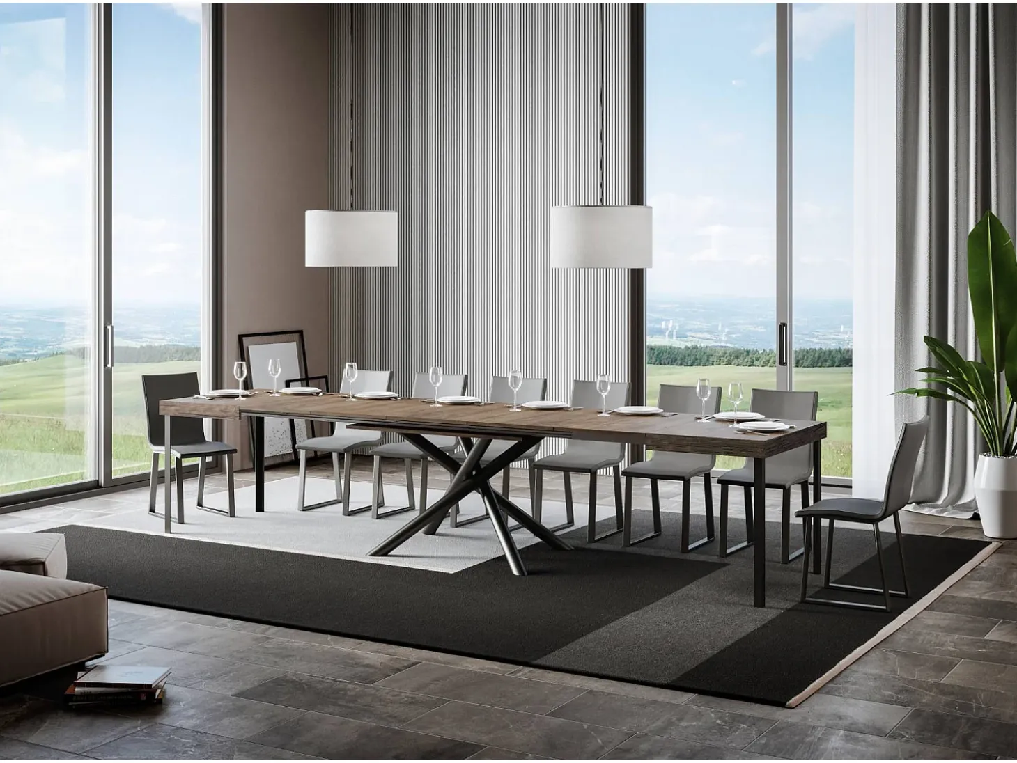 Mesa extensible 90x120/380 cm Famas Nogal patas Antracita