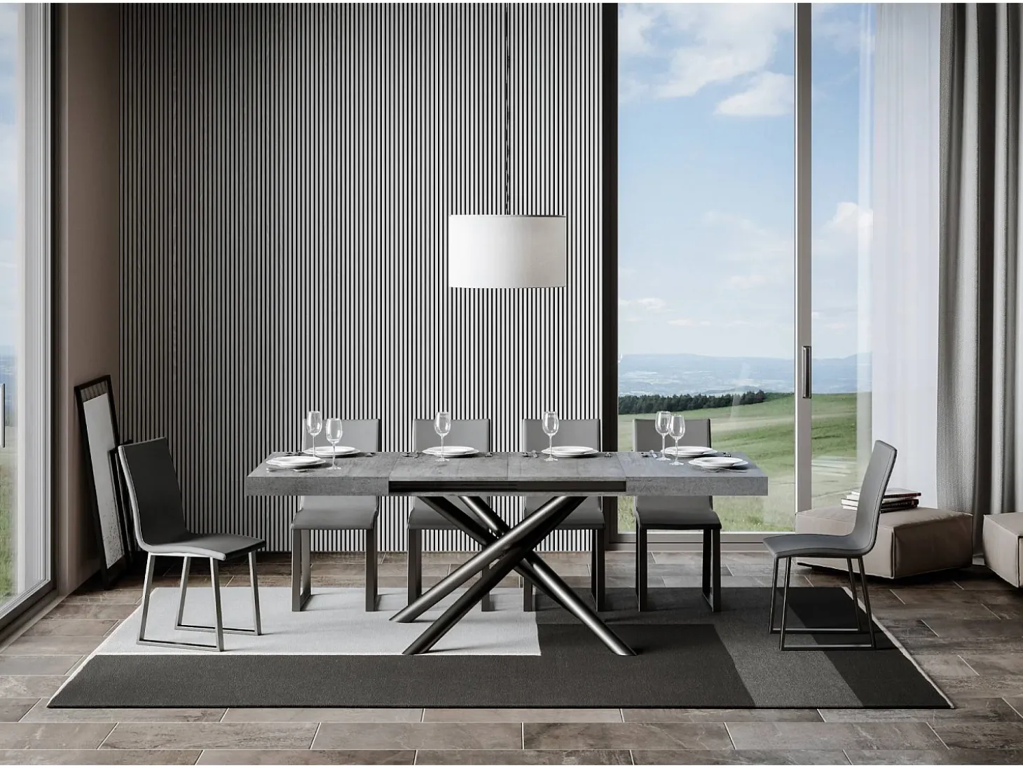 Mesa extensible 90x120/380 cm Famas Cemento patas Antracita