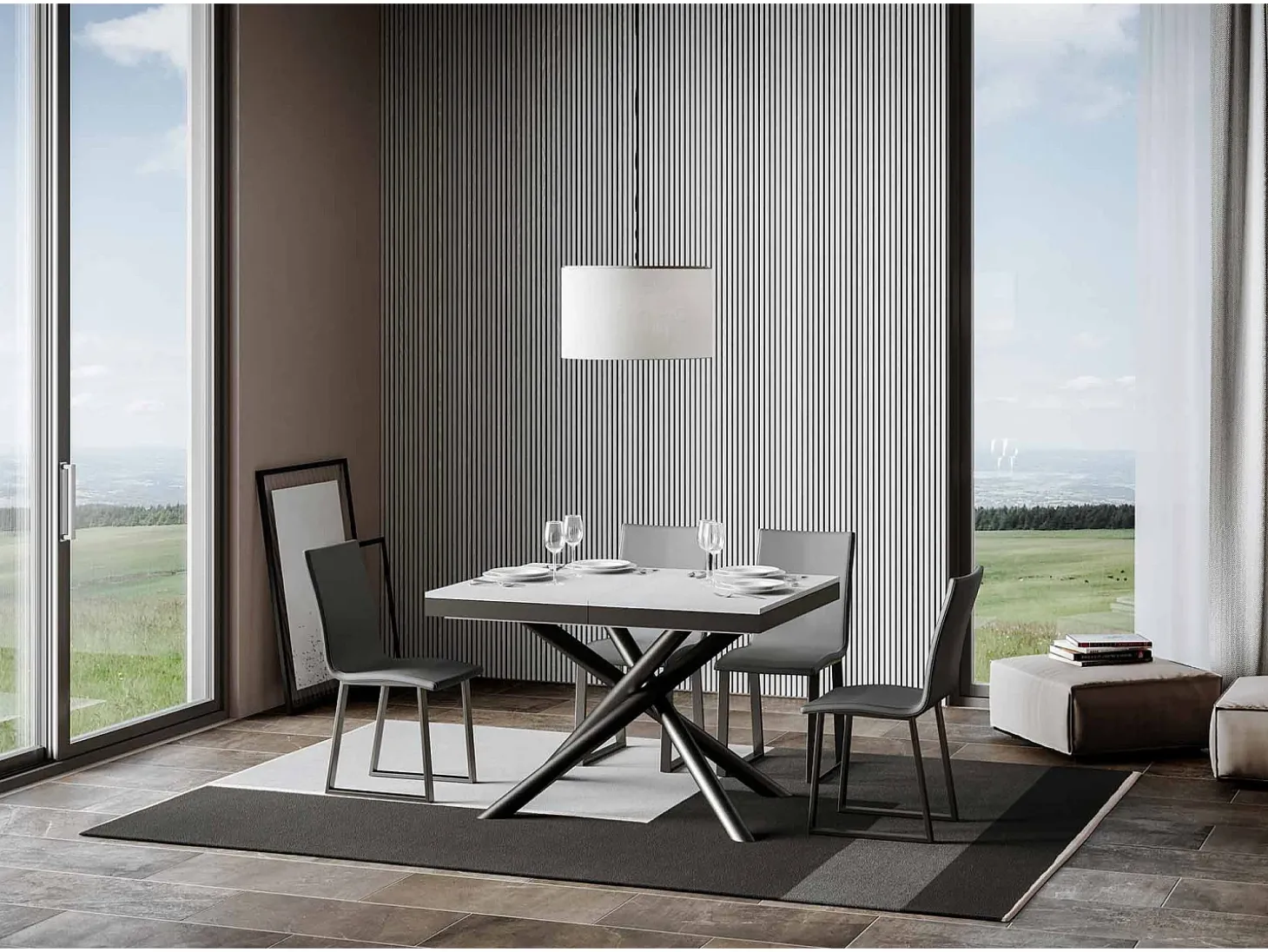 Mesa extensible 90x120/380 cm Famas Evolution Fresno Blanco estructura Antracita