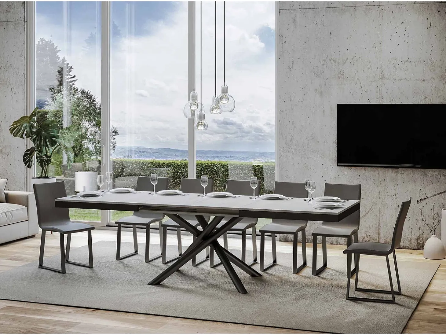 Mesa extensible 90x180/284 cm Famas Evolution Fresno Blanco estructura Antracita