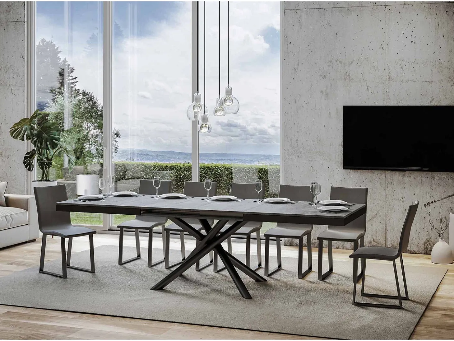 Mesa extensible 90x160/420 cm Famas Evolution Cemento estructura Antracita