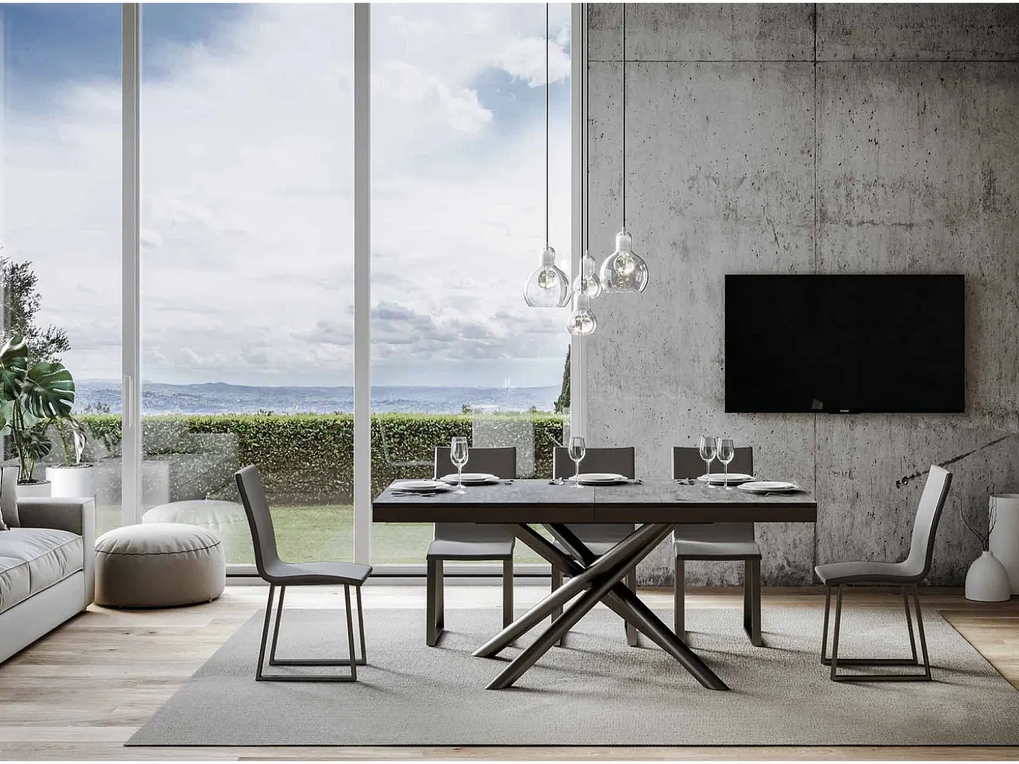 Mesa extensible 90x160/420 cm Famas Evolution Cemento estructura Antracita