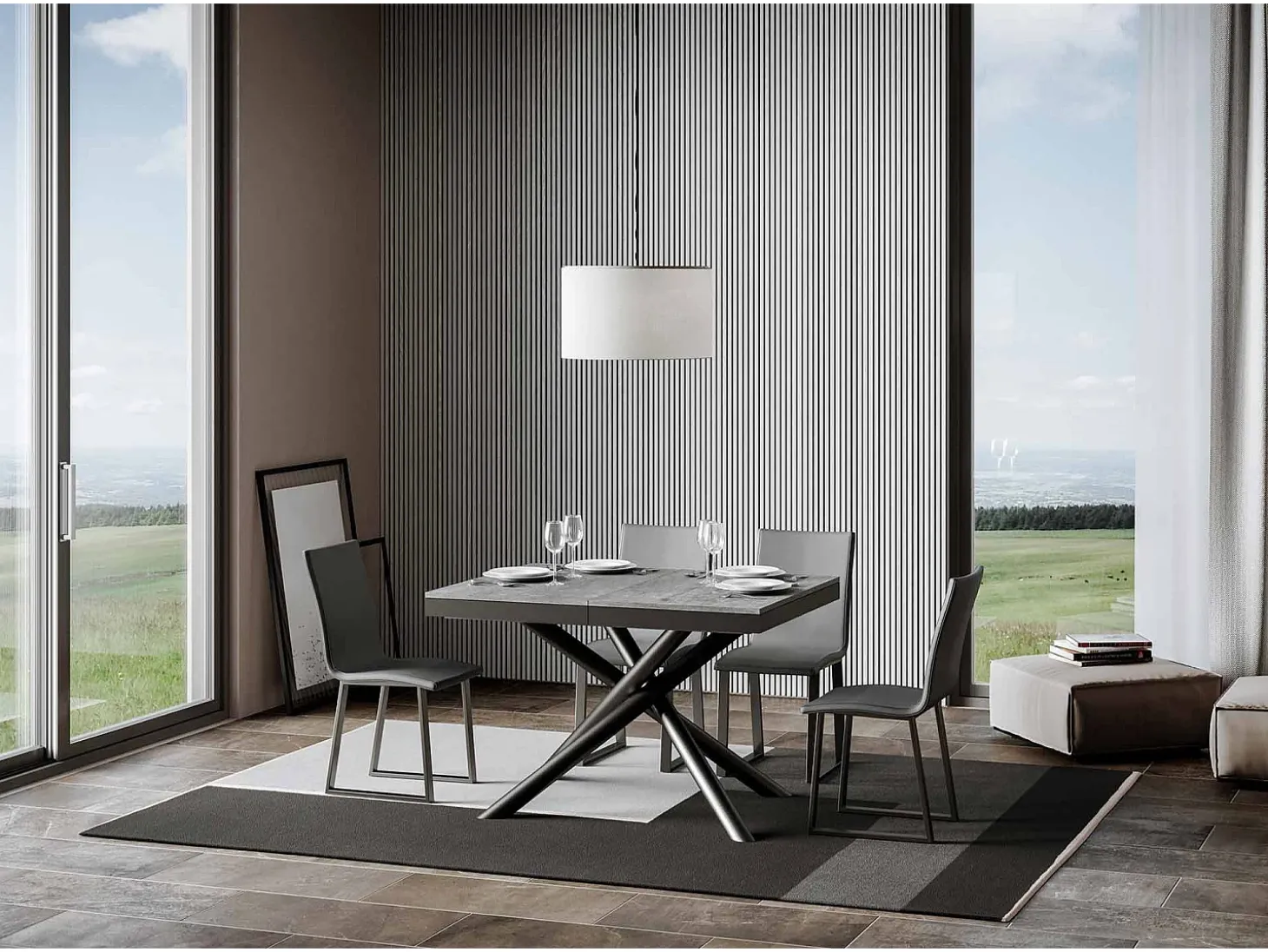 Mesa extensible 90x120/224 cm Famas Evolution Cemento estructura Antracita