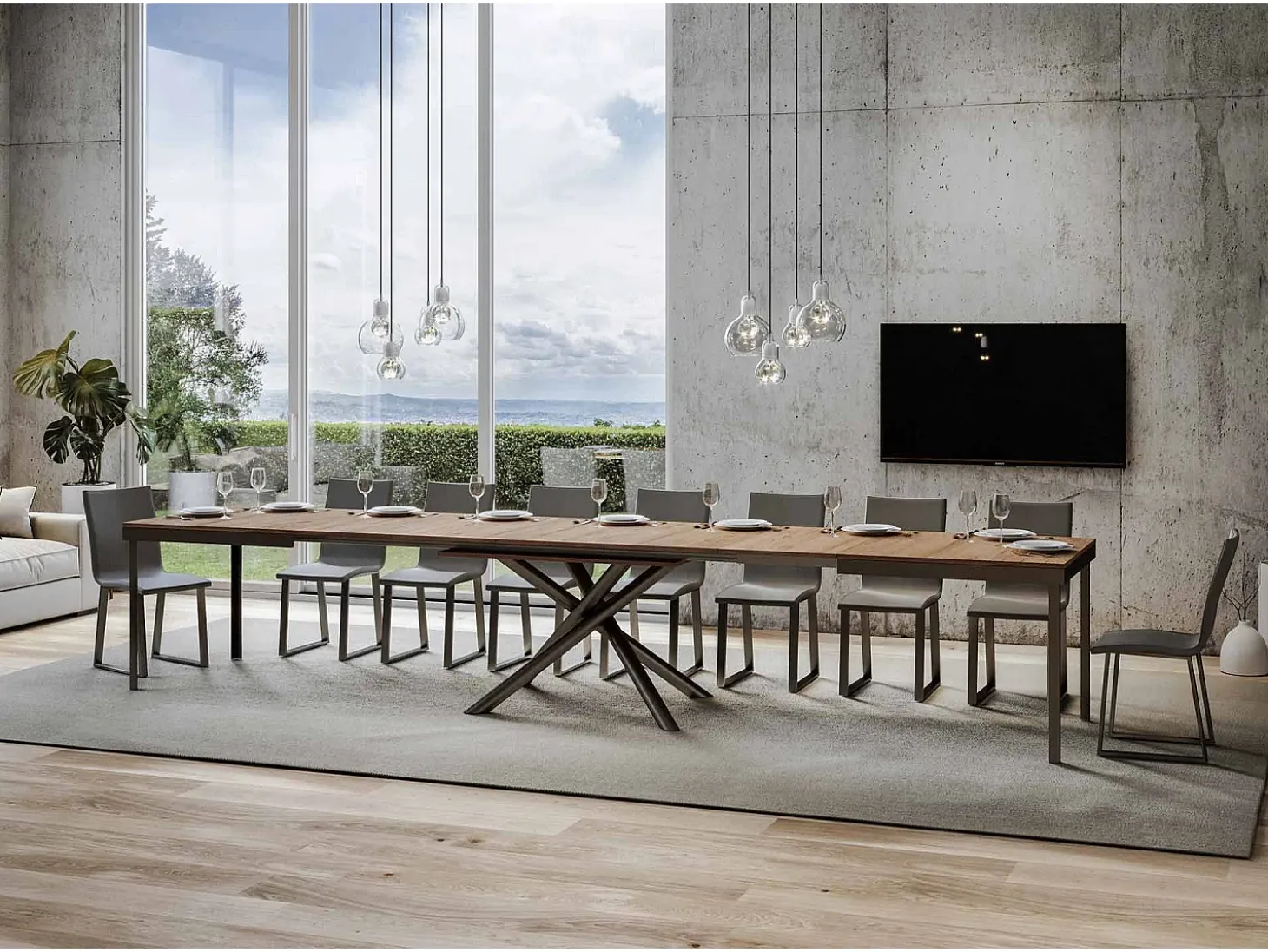 Mesa extensible 90x180/440 cm Famas Evolution Roble Natural estructura Antracita