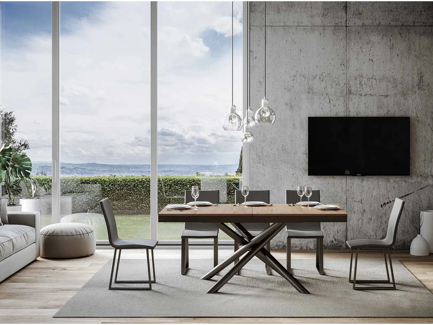 Mesa extensible 90x160/264 cm Famas Evolution Roble Natural estructura Antracita