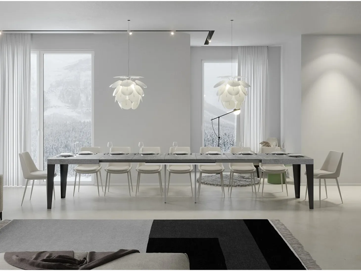 Mesa extensible 160/420x90 cm Flame cemento patas antracita