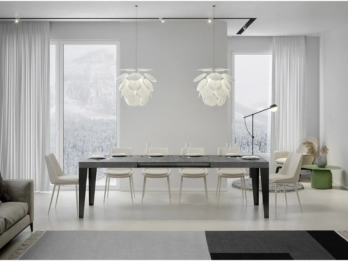 Mesa extensible 160/420x90 cm Flame cemento patas antracita