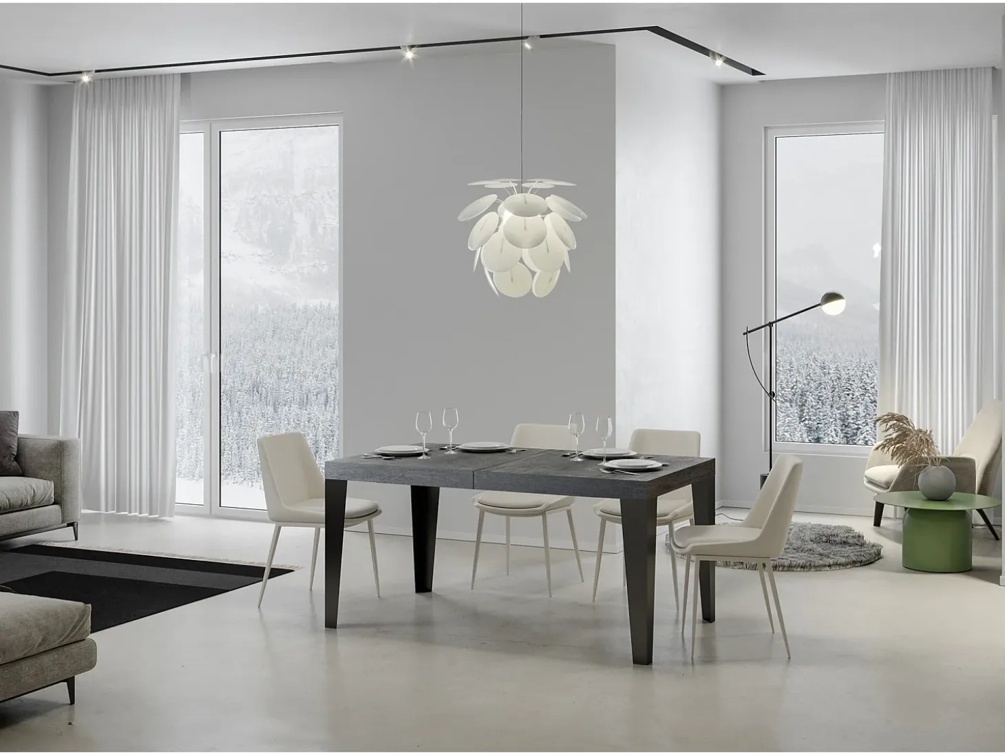 Mesa extensible 160/420x90 cm Flame cemento patas antracita