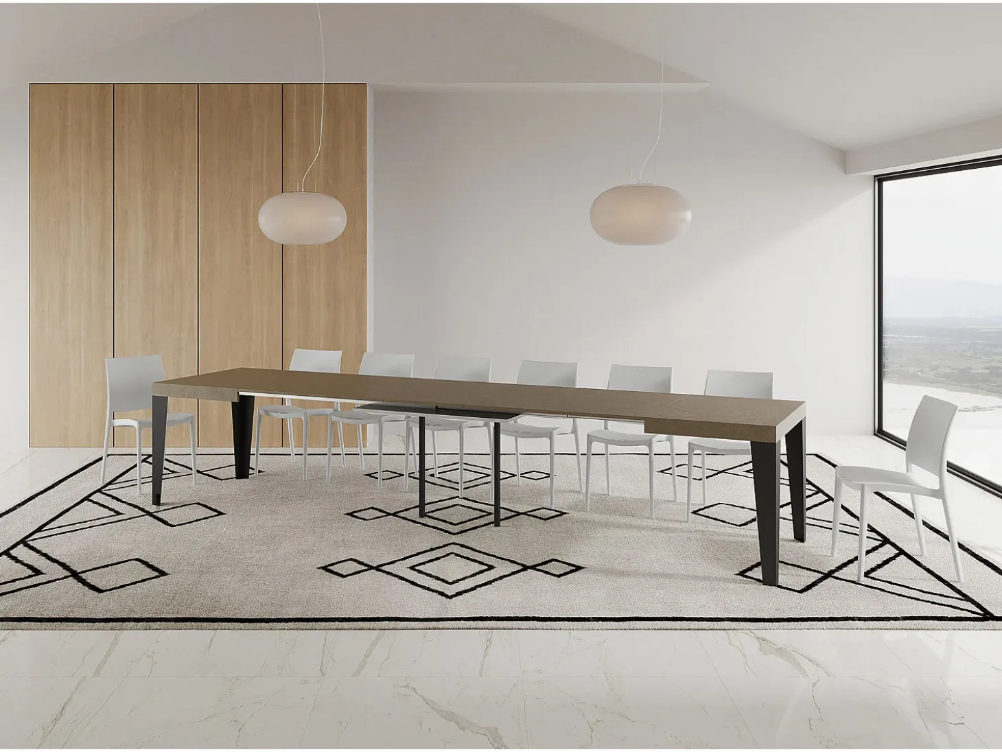 Mesa extensible 140/400x90 cm Flame gris paloma patas antracita